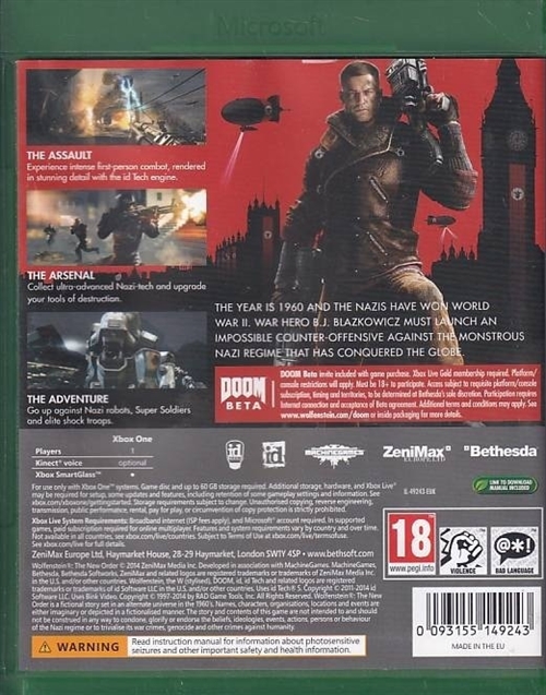 Wolfenstein the New Order - XBOX One (B Grade) (Genbrug)